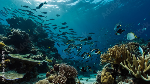 Underwater coral reef ocean beautiful view fish colorful design