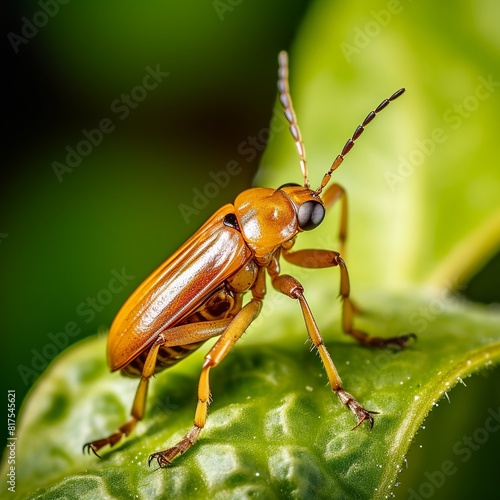 illustration of Adult brown soybean bug perched on a soybean leaf, Generative ai © aniartai