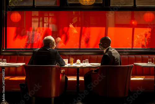 Elderly man having a meeting with middle aged man in the cafe
