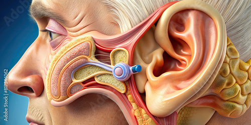 Detailed view of human ears, focusing on earlobes, eardrums, and ear canal anatomy. photo