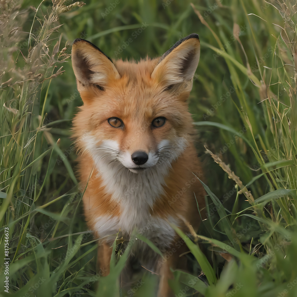 Obraz premium a red fox in the tall grass