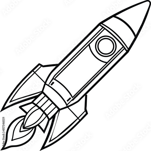 Space rocket in the sky with stars and clouds Vector illustration. Rocket coloring pages.