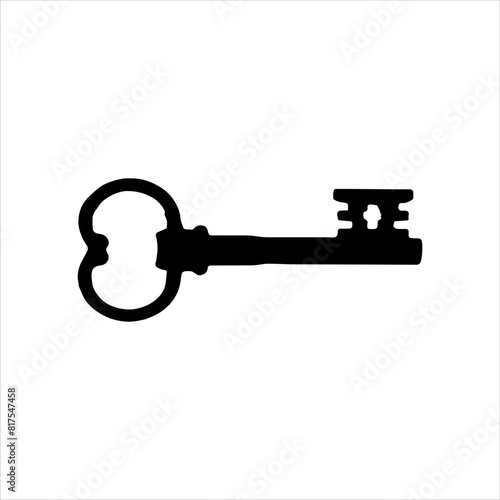 Vintage key silhouette isolated on white background. Key icon vector illustration.