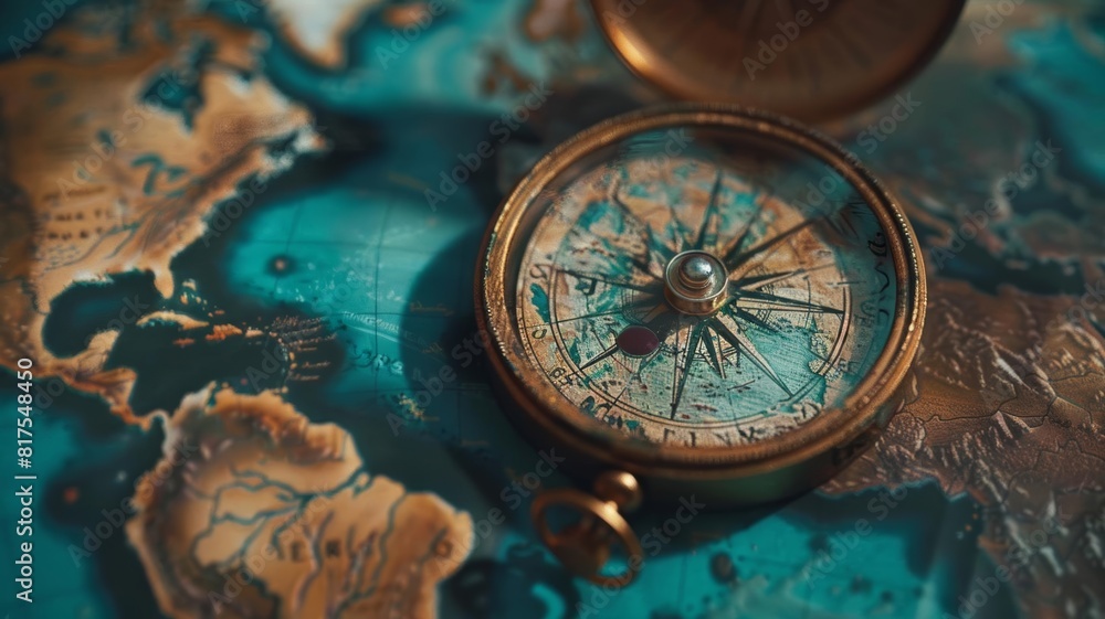 compass on the world map