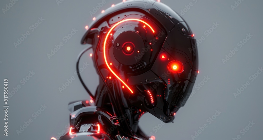 Fototapeta premium Glowing-eyed robot in darkness