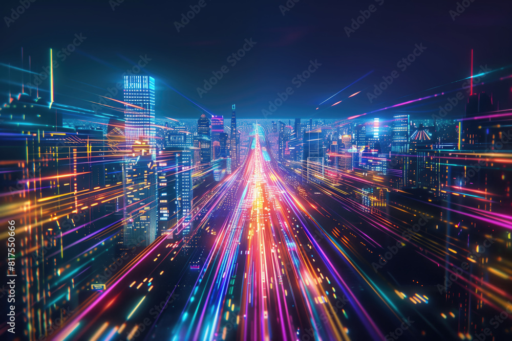 Abstract light speed background with futuristic cityscape highspeed technology concept Abstract light speed background with futuristic cityscape highspeed technology concept