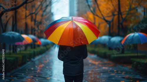 Person standing in crowd of umbrellas