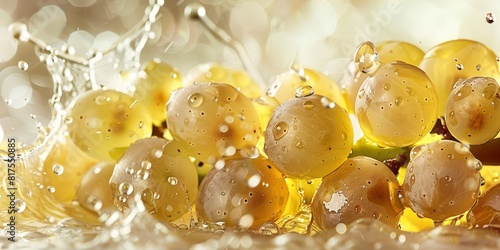 A splash of grapeseed oil with a clear, smooth texture and droplets photo