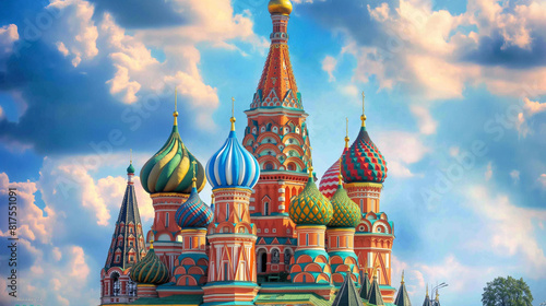 colorful onion domes of the Saint Basil's Cathedral in Moscow, Russia. photo