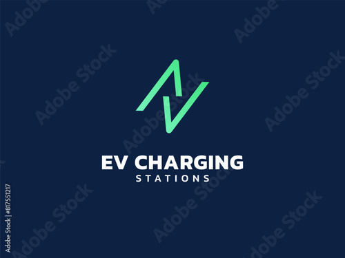 Electric vehicle charging with letter V Volt symbol logo vector design concept. Letter v logotype symbol for Electric Car, EV station, ui, web, ev business, infographic, new technology, infographic.