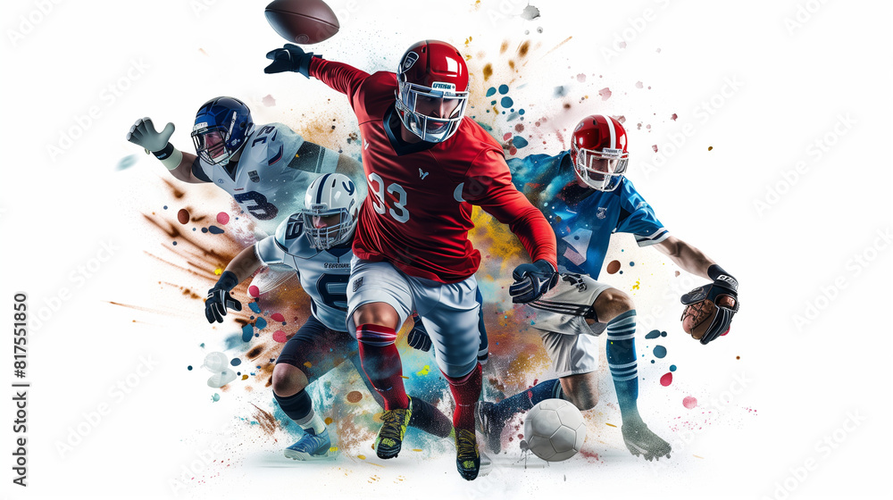 Grand sports collage soccer basketball hockey baseball american football isolated on white Grand sports collage soccer basketball hockey baseball american football isolated on white
