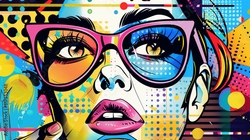pop art womens face with glasses 