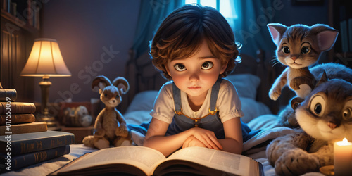 children anime reading a book