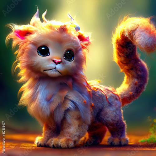 3D furry forest animal with beautiful colors and white background. with Generative AI technology	