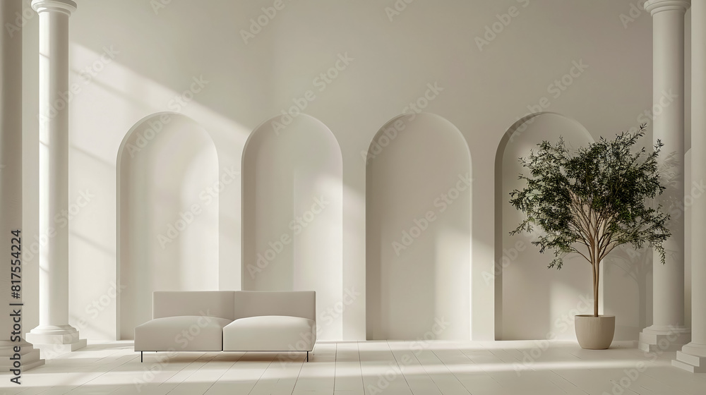Fototapeta premium Simple and clean wallpaper featuring geometric arches in a minimalist landscape