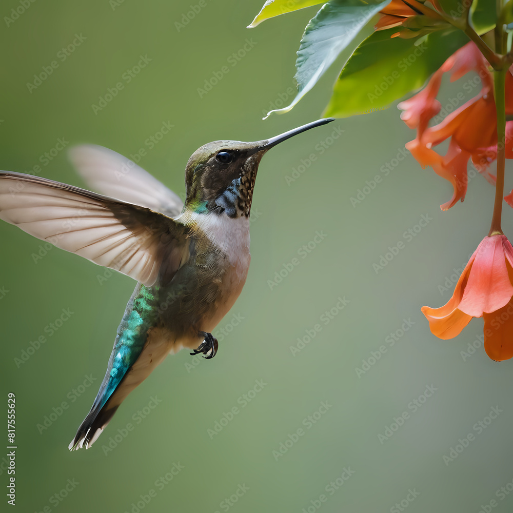 Fototapeta premium a hummingbird that is flying around the flowers
