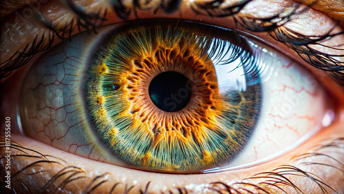 Close-up view of human eye with intricate details of iris and pupil  showing the complexity of the organ and its function.