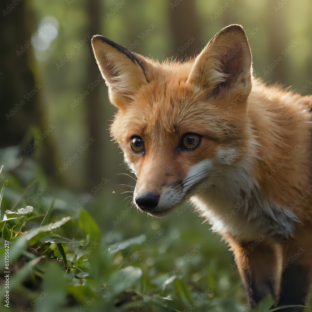 a fox that is walking through the grass in the woods a fox that is walking through the grass in the woods