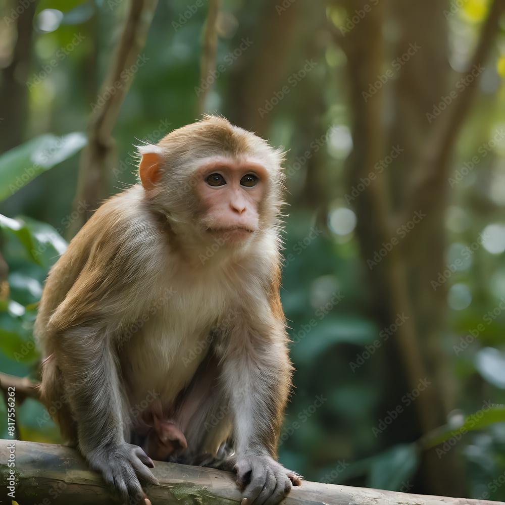 a monkey sitting on a branch in the woods a monkey sitting on a branch in the woods