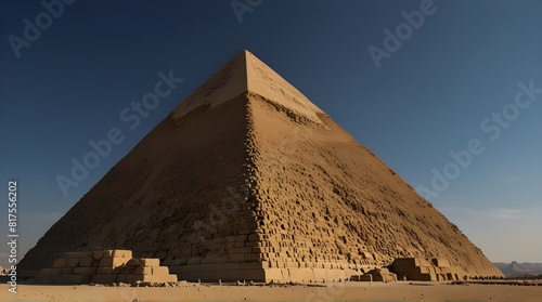 Pyramid of Giza against a clear deep blue sky.generative.ai