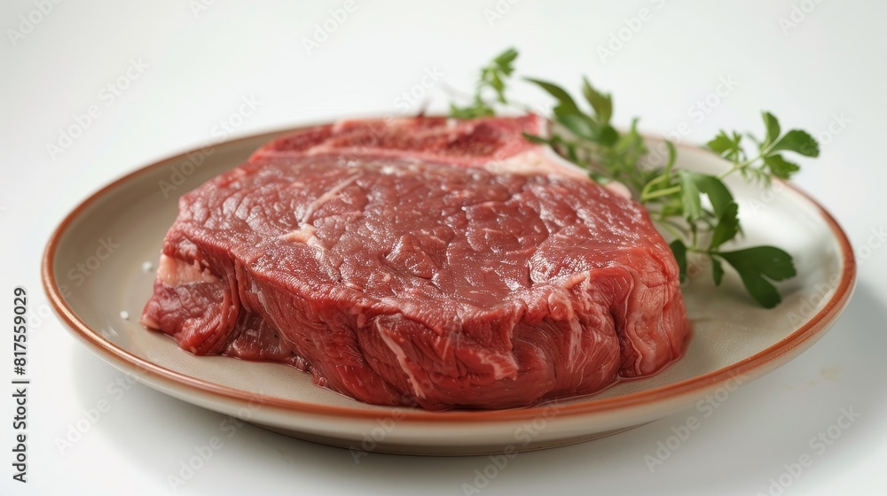 High-detail image of a camel steak on a plate, focusing on the texture and juiciness, perfect for high-end food advertising, isolated setting High-detail image of a camel steak on a plate, focusing on the texture and juiciness, perfect for high-end food advertising, isolated setting
