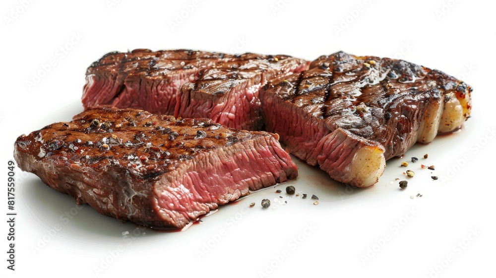High-detail close-up of goat steaks, emphasizing the distinct flavor profiles and premium quality, suitable for diverse cooking styles, isolated setup High-detail close-up of goat steaks, emphasizing the distinct flavor profiles and premium quality, suitable for diverse cooking styles, isolated setup