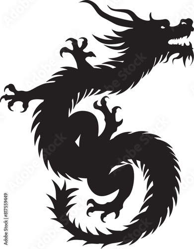 Detailed asian dragon silhouette. Abstract detailed silhouette of asian style dragon isolated.