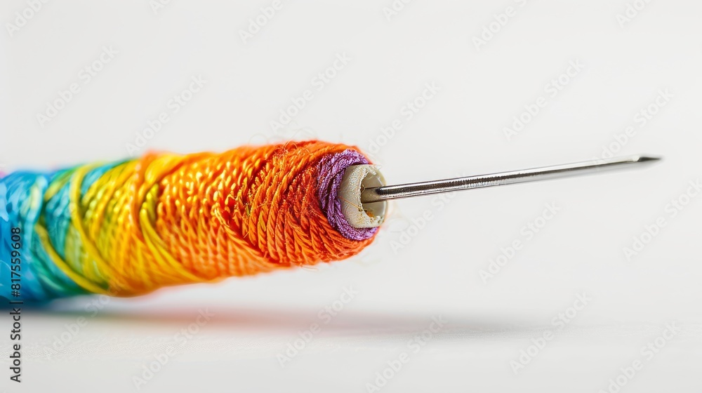 Pixelated Needle Thread Artistic view of a needle threaded with a colorful spool of thread ...