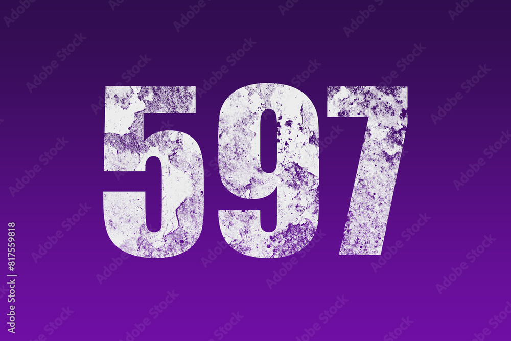 flat white grunge number of 597 on purple background. flat white grunge number of 597 on purple background.