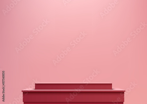 3D red podium against a bright pink wall background, perfect for modern product display, mockup, and showroom settings