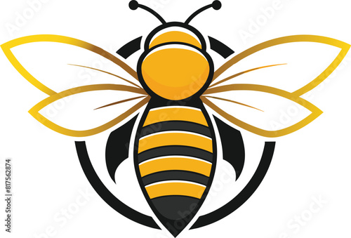 a high-resolution logo concept of a honey bee with the text BEE positioned beneath a stylish line shape. The design should be set against a solid white background to emphasize clarity and modernity. v
