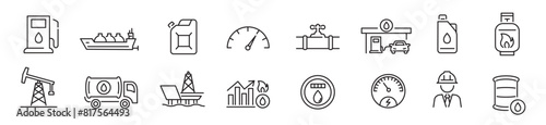Oil, Gas icon set. gas, industry, oil well, fuel, canister, 
tanker, petroleum. editable stroke icons collection illustration vector.