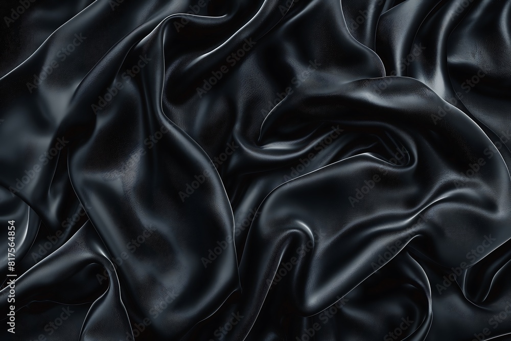 Black silky fabric with smooth flowing folds and texture background Black silky fabric with smooth flowing folds and texture background