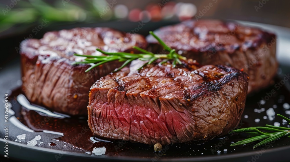 Luxurious close-up of a kangaroo steak, plated with perfection and ready for premium advertising, isolated background, studio lighting Luxurious close-up of a kangaroo steak, plated with perfection and ready for premium advertising, isolated background, studio lighting