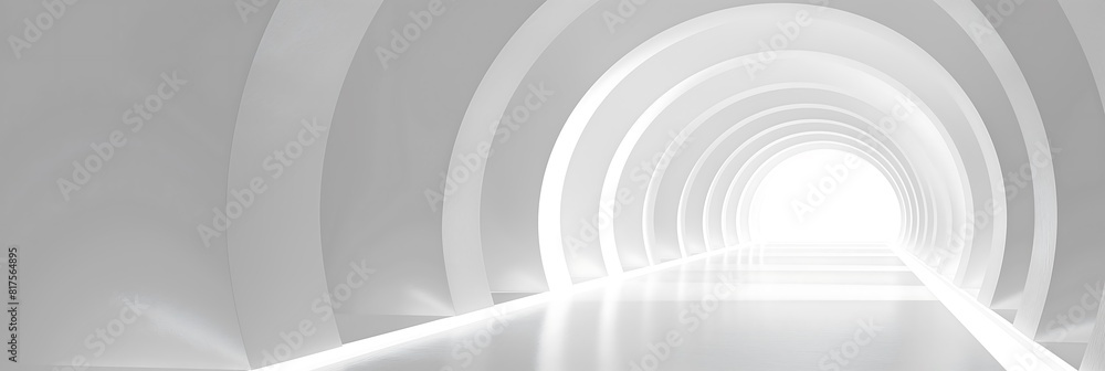 Naklejka premium Minimalist futuristic white tunnel with glowing arches and smooth surfaces