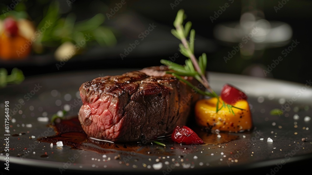 Luxurious close-up of a kangaroo steak, plated with perfection and ready for premium advertising, isolated background, studio lighting Luxurious close-up of a kangaroo steak, plated with perfection and ready for premium advertising, isolated background, studio lighting