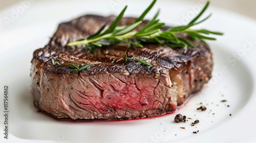 Luxurious close-up of a kangaroo steak, plated with perfection and ready for premium advertising, isolated background, studio lighting