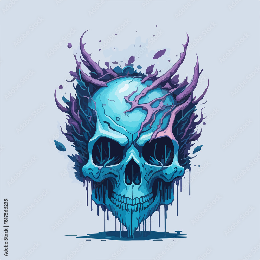 Fototapeta premium Explore the ethereal beauty of a chilling tableau, where an icy devil skull exudes an irresistible aura of mystery.
