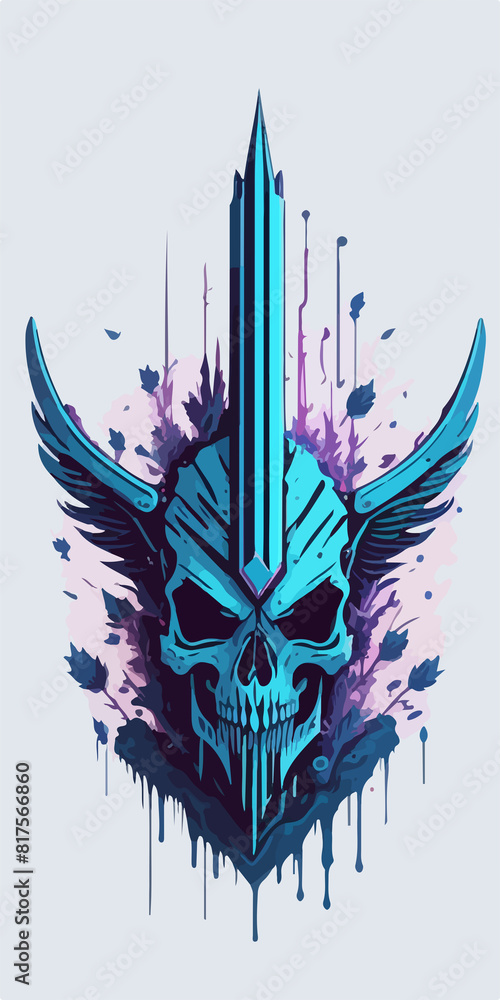 Obraz premium Wings of War: A divine skull crowned with celestial wings, embodying the eternal struggle of good and evil.