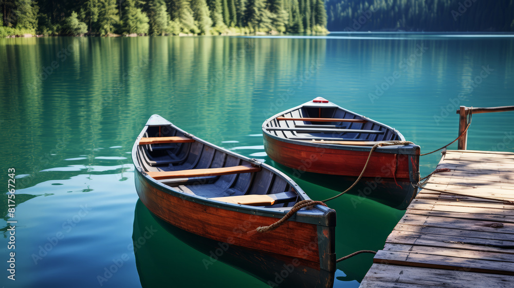 two wooden boat in river lake, activity on holiday and vacation