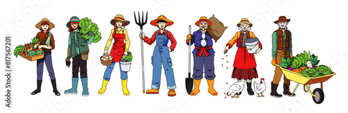 Hand drawn of farmer people collection, vector illustration