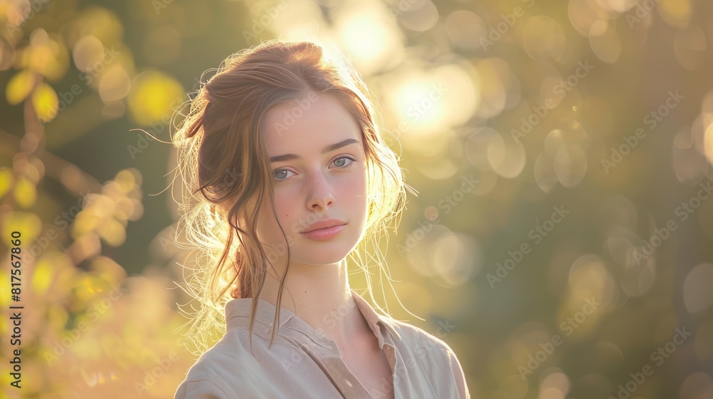 young woman with sparkling eyes and a gentle expression stands gracefully young woman with sparkling eyes and a gentle expression stands gracefully