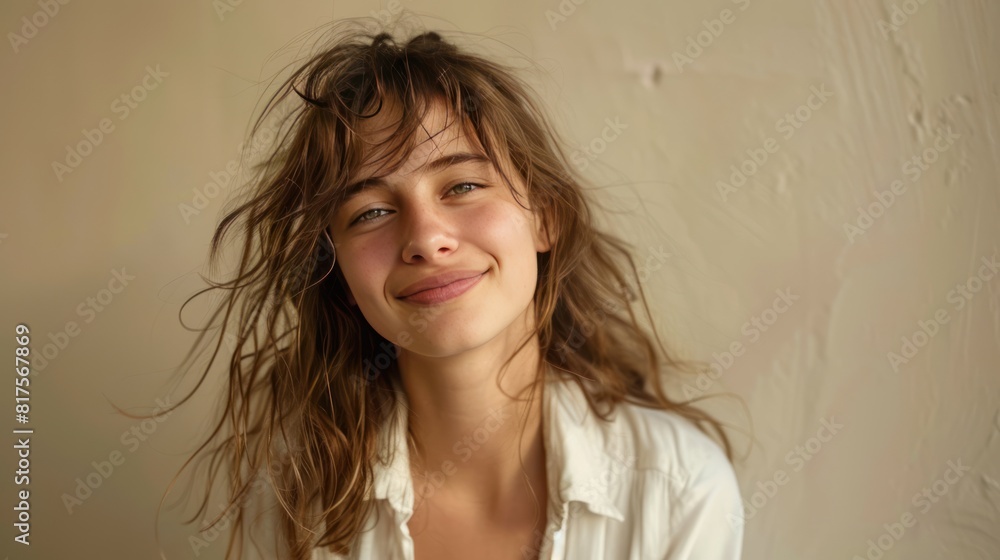 young woman with sparkling eyes and a gentle expression stands gracefully young woman with sparkling eyes and a gentle expression stands gracefully