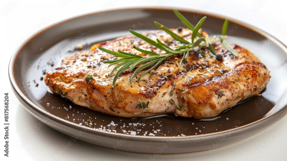 High-detail image of a turkey steak, served on an artistically arranged plate, highlighting its premium quality, perfect for advertising, isolated background