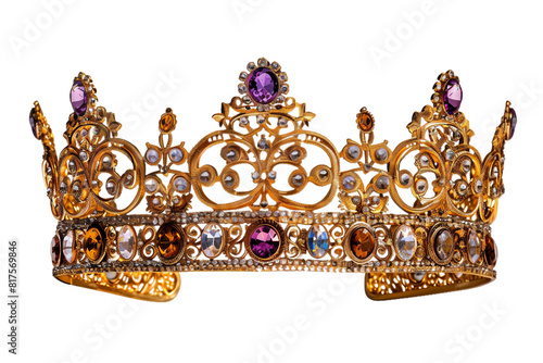 Luxurious Crown Bedecked with Gemstones on transparent background