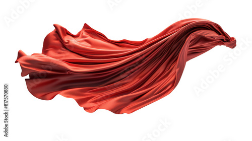 Graphic illustration of a red superhero cape flying in the wind. The drapery represents a halloween costume mantle or a textile curtain that can be used in the home. PNG photo