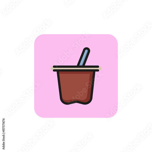 Yogurt line icon. Spoon, container, breakfast. Food concept. Can be used for topics like diet, healthy nutrition, dairy