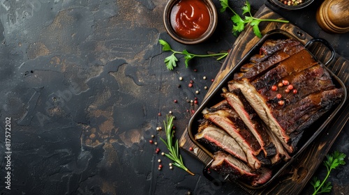 Wallpaper Mural brisket on a pan with copy space. national brisket day background concept Torontodigital.ca