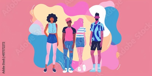 Wallpaper Mural Group of diverse young people standing together in a colorful background. Torontodigital.ca