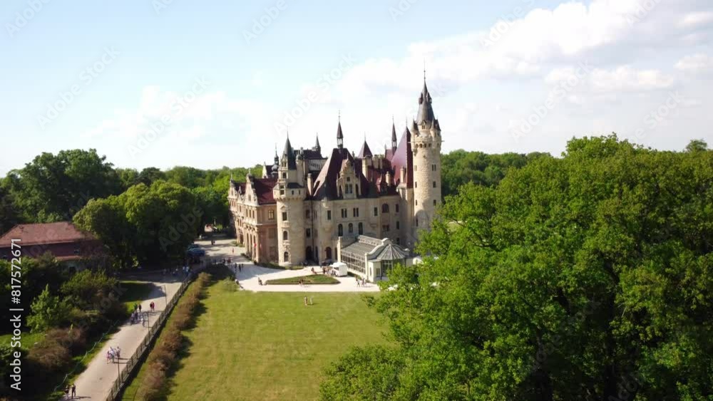 Moszna Castle Historic Palace In Poland - Aerial Drone Shot Moszna Castle Historic Palace In Poland - Aerial Drone Shot